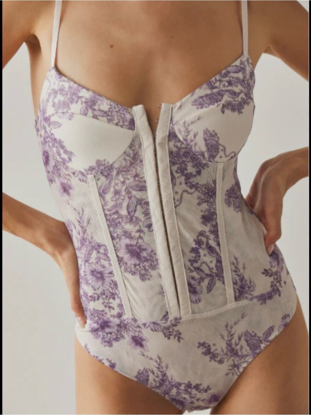 Free People Lavender Floral Underwire Corset Bodysuit